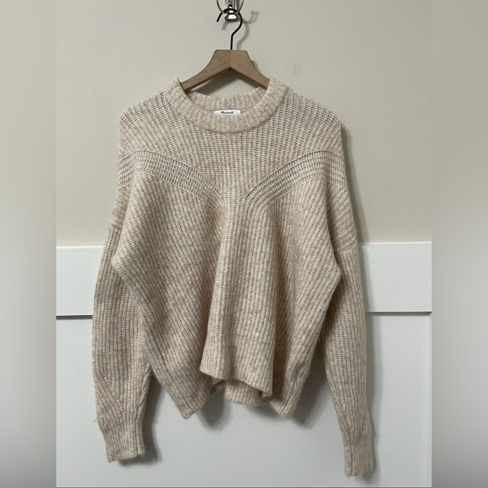 Madewell Belfiore Ribbed Heather Chalk Wool Camel Hair Blend Sweater